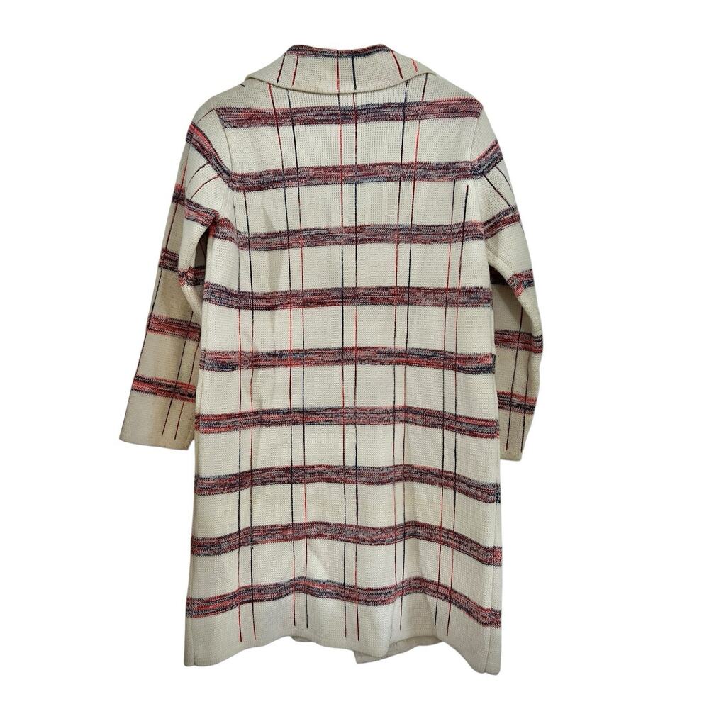 Vintage 70s Knit Fashion Plaid Long Cardigan Sweater Acrylic L Coastal Grandma - Picture 12 of 15